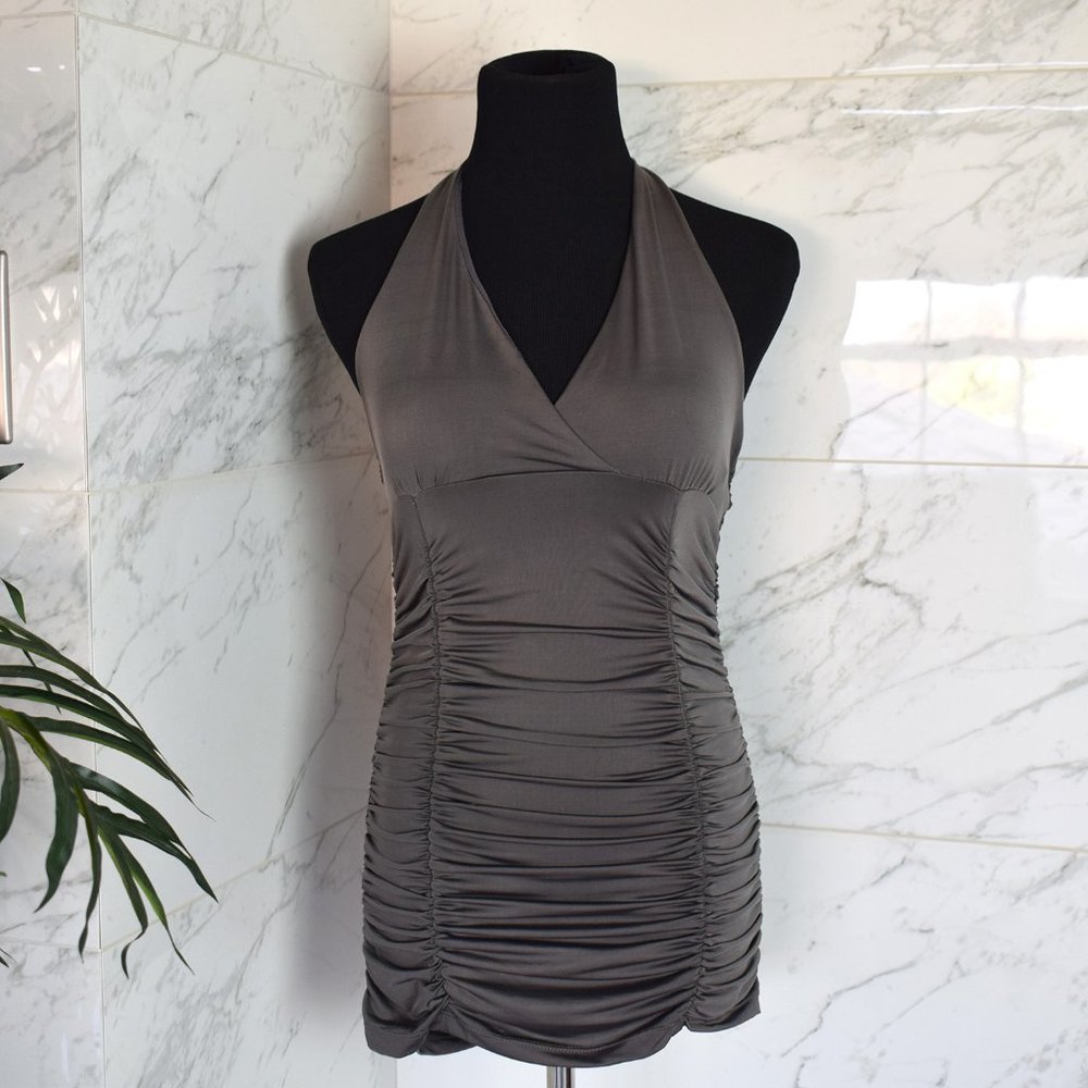 Poof! Ruched Gray Party Club Mini Dress Size M